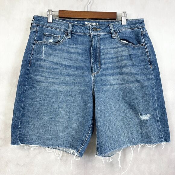 Sonoma Womens Bermuda Shorts Size 16 Denim Distressed Beach Summer Walking Retro - Picture 1 of 9